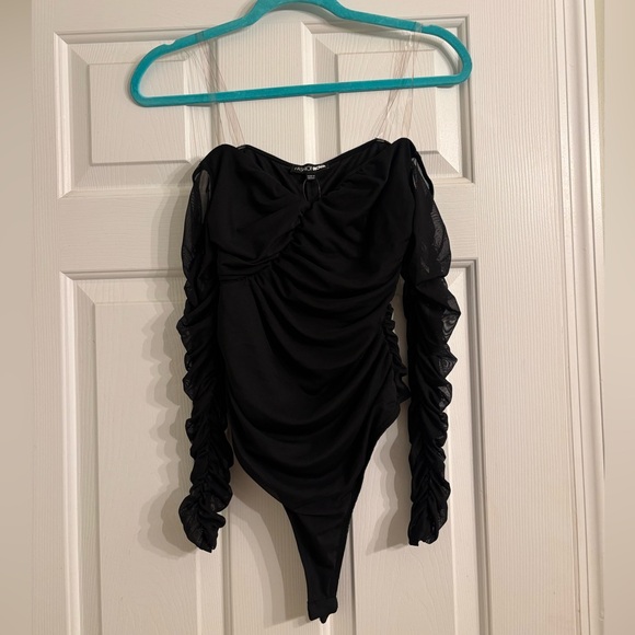 Fashion Nova Tops - Fashion Nova Black Ruched Bodysuit